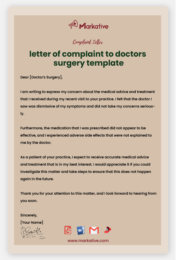 Sample Letter of Complaint to Doctors Surgery
