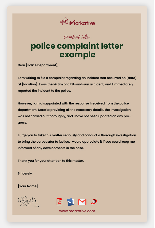 Sample Police Complaint Letter