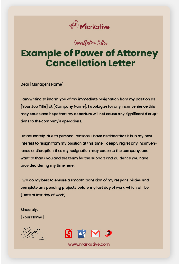 Sample Power of Attorney Cancellation Letter