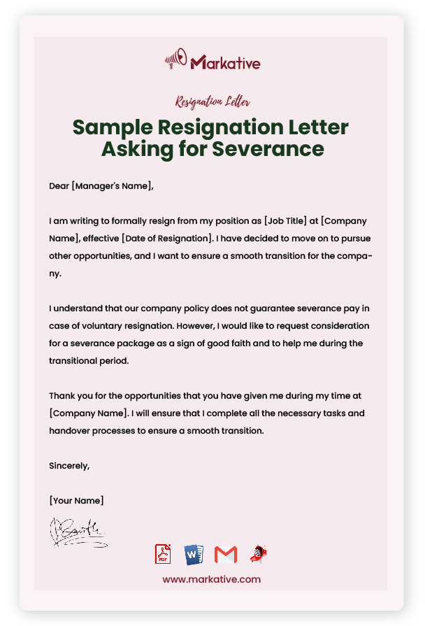 Sample Resignation Letter Asking for Severance