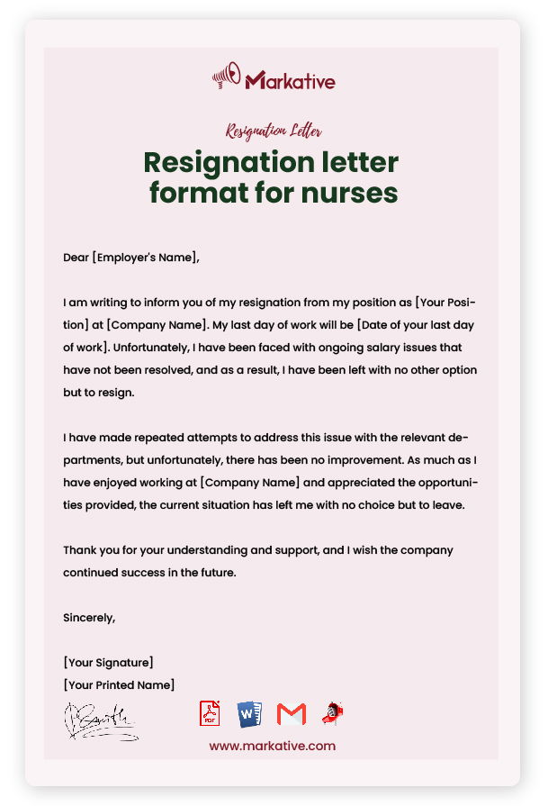 Sample Resignation Letter Format for Nurses