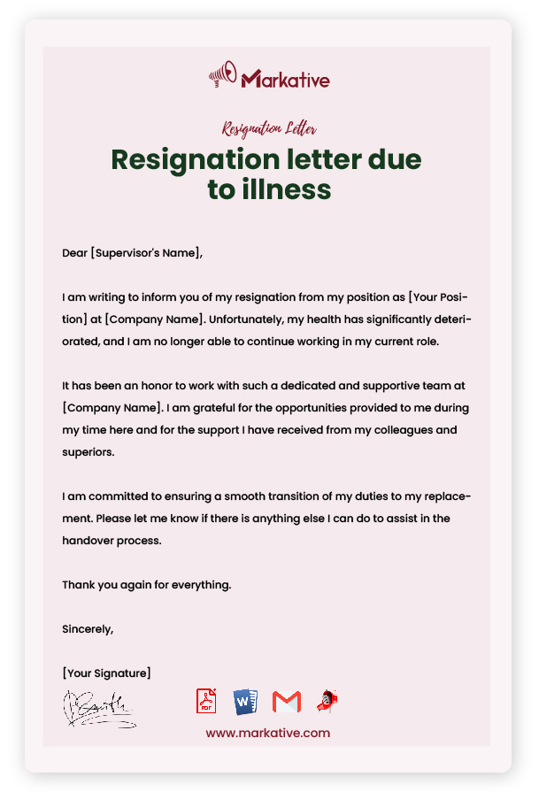 Sample Resignation Letter due to Illness