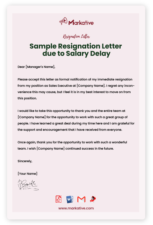 Sample Resignation Letter due to Salary Delay