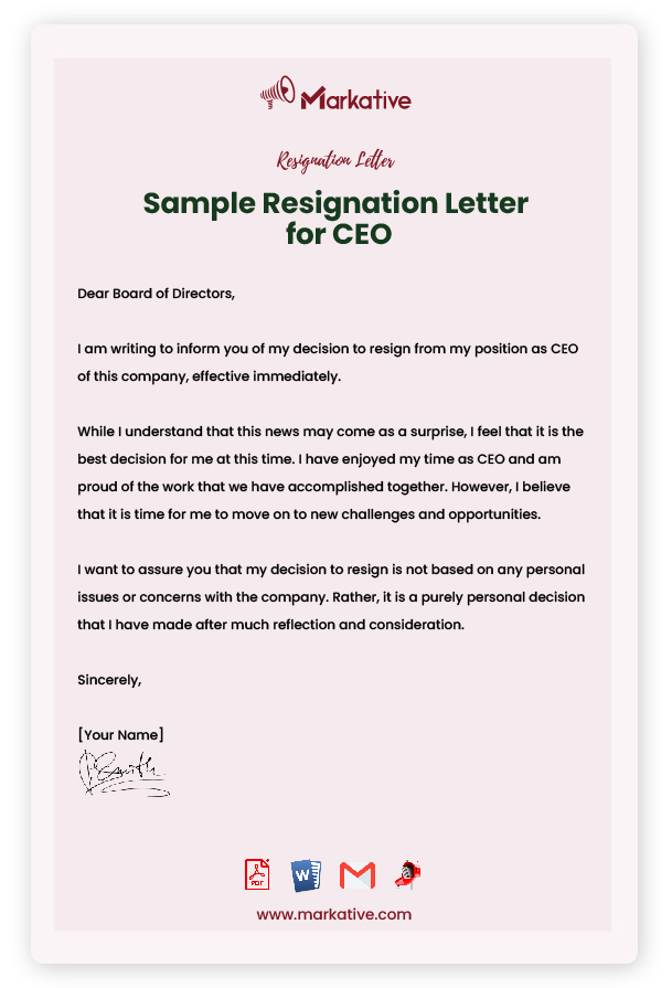 Sample Resignation Letter for CEO