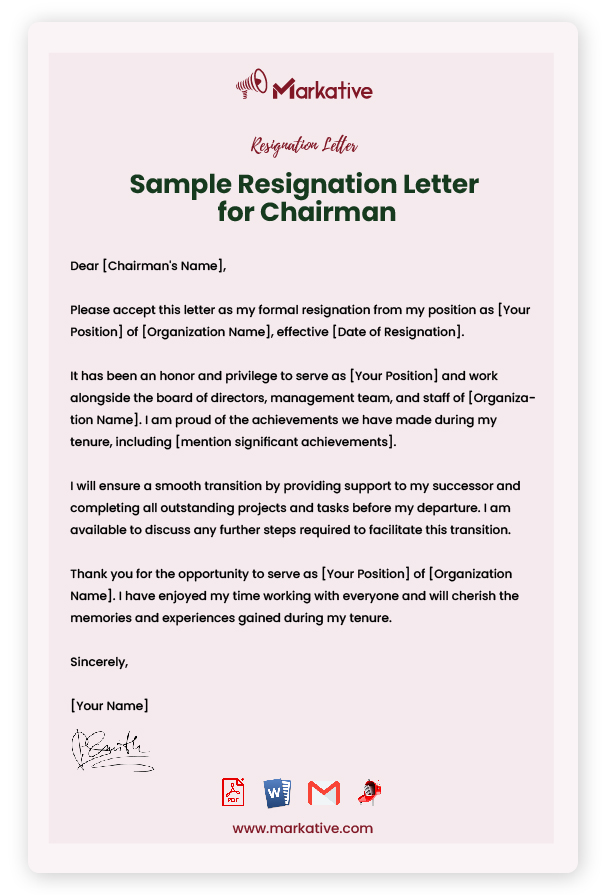 Sample Resignation Letter for Chairman
