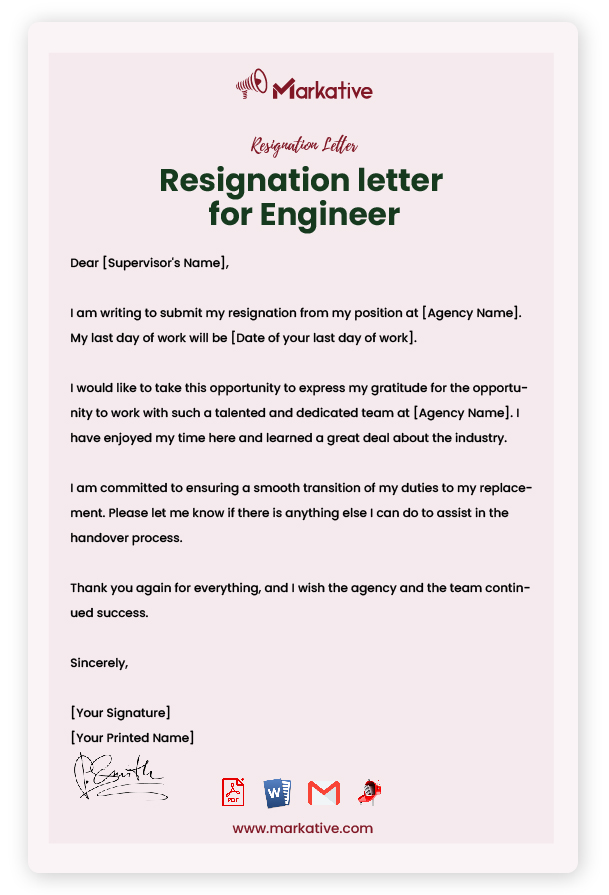 Sample Resignation Letter for Engineer