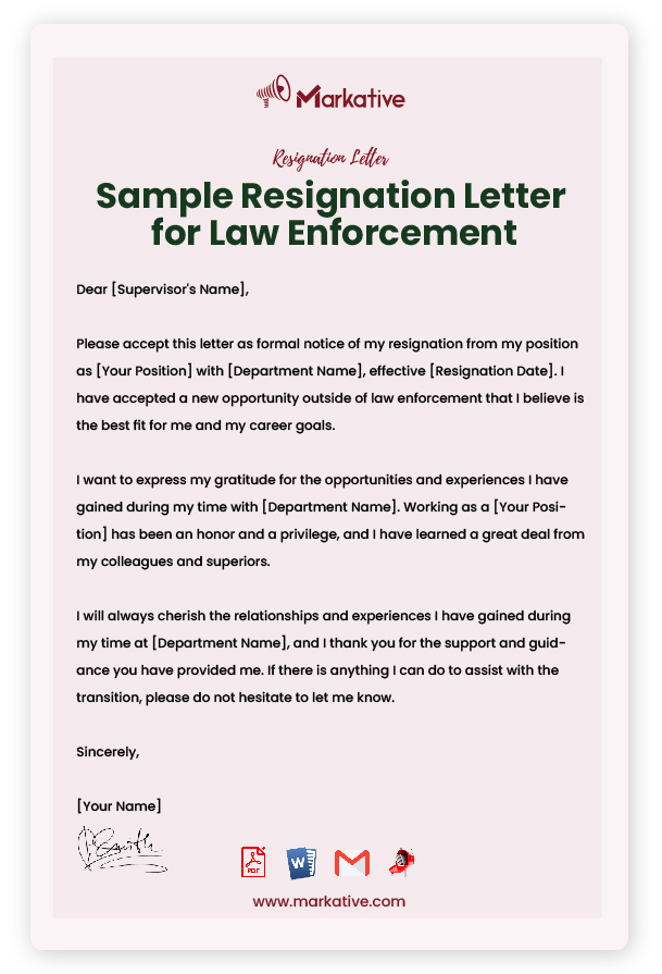 Sample Resignation Letter for Law Enforcement