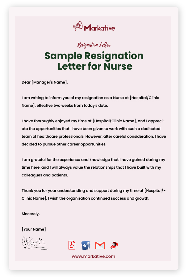 Sample Resignation Letter for Nurse