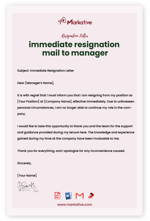Sample Resignation Mail to HR