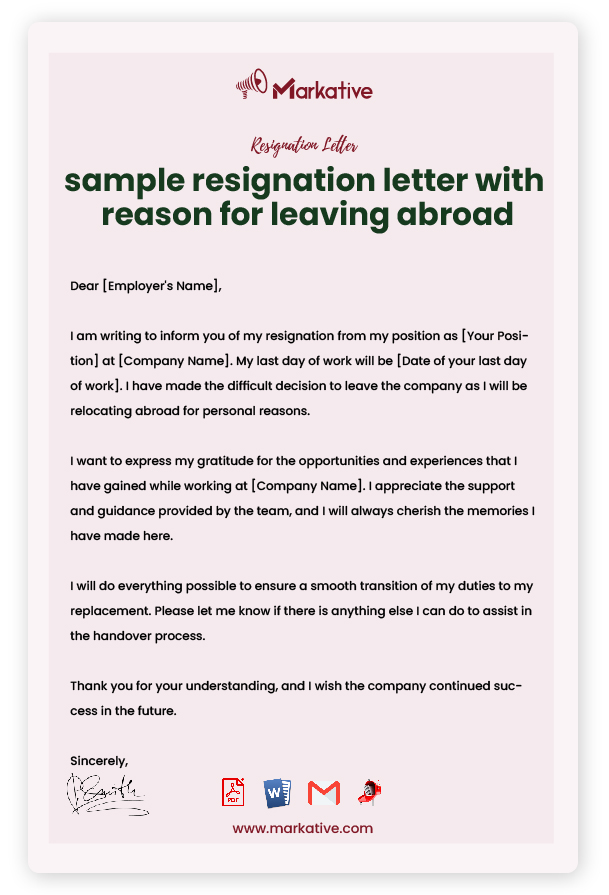 Sample Sample Resignation Letter With Reason for Leaving
