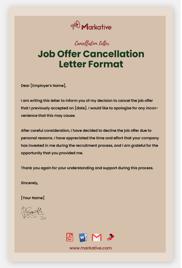 Sample of Job Offer Cancellation Letter