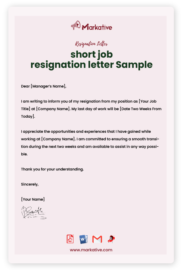 Short Resignation Letter with Notice Period