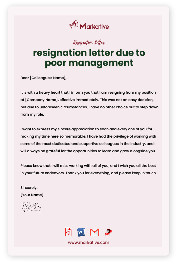 How To Write A Resignation Letter Due To Poor Management 5 Templates