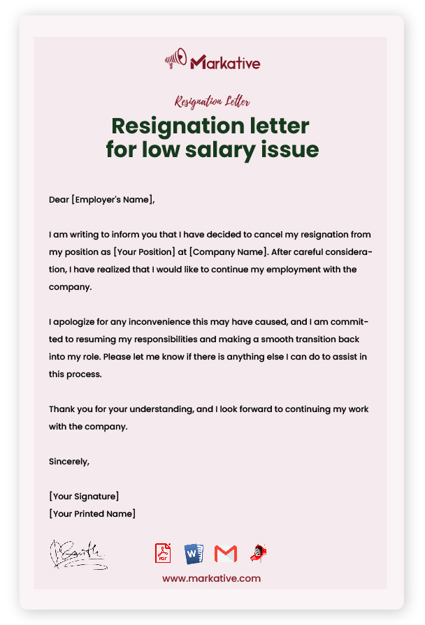 Urgent Resignation Letter for Salary Issue Sample