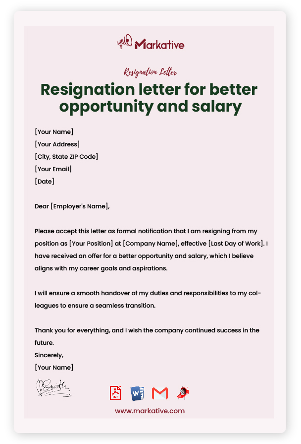 Urgent Resignation letter for Better Opportunity Sample