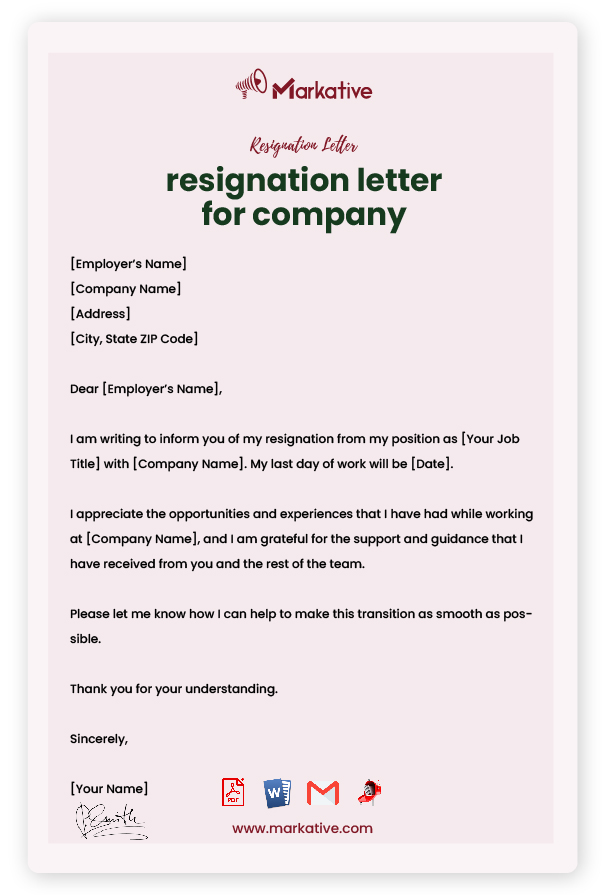 Urgent Resignation letter for Company Sample
