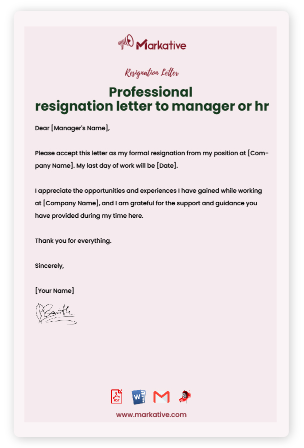 Urgent Resignation letter to manager Sample