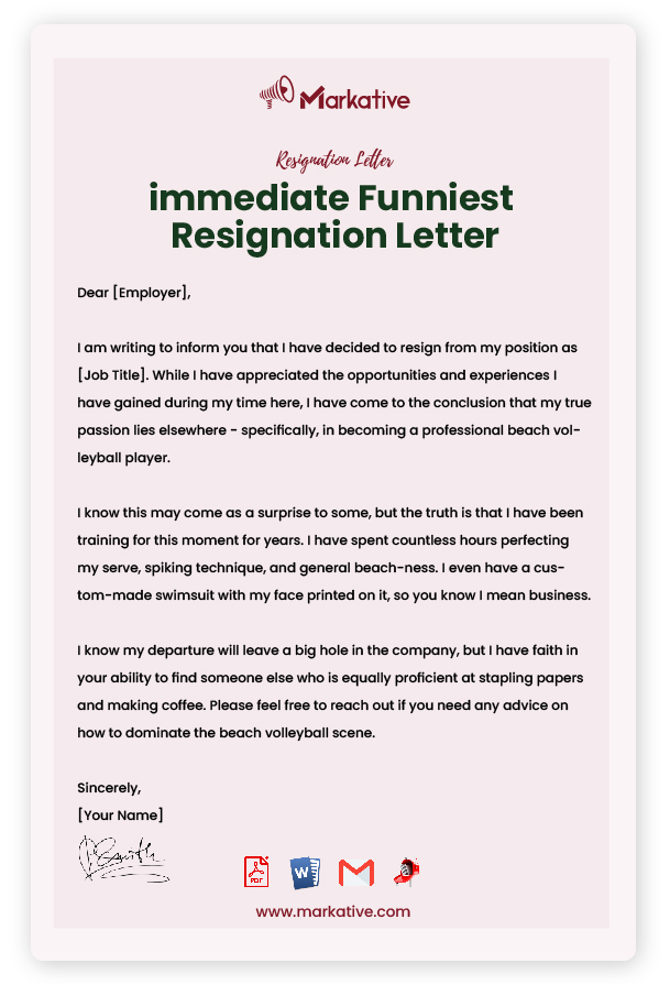immediate Funniest Resignation Letter