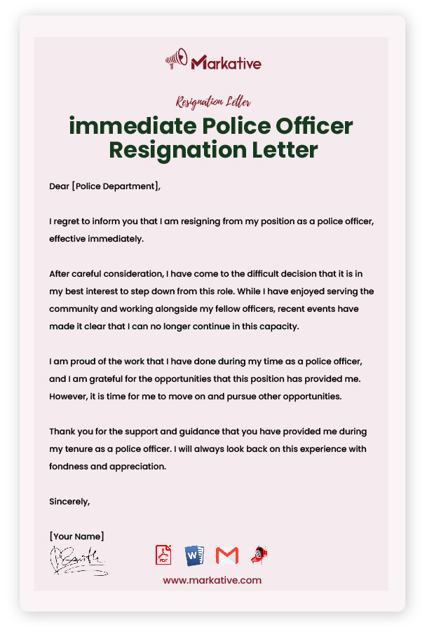 immediate Police Officer Resignation Letter