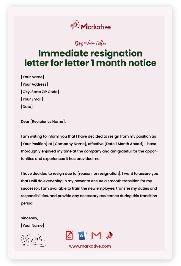 How To Write A Perfect Resignation Letter 1 Month Notice 5 Free 