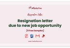 resignation letter due to new job opportunity