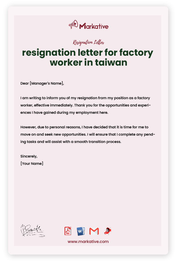 resignation letter for factory worker