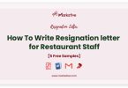 resignation letter for restaurant staff