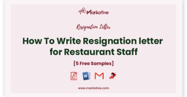 resignation letter for restaurant staff