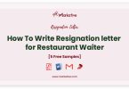 resignation letter for restaurant waiter