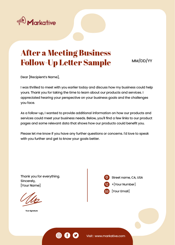 After a Sales Pitch Business Follow-Up Letter Sample