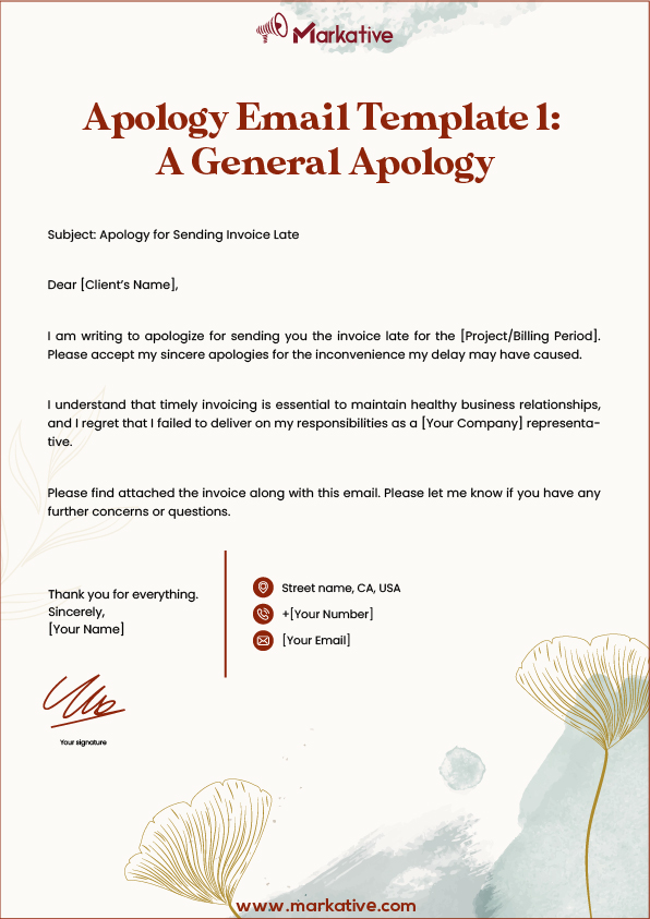 An Explanation with Apology Email for Sending a Late Invoice