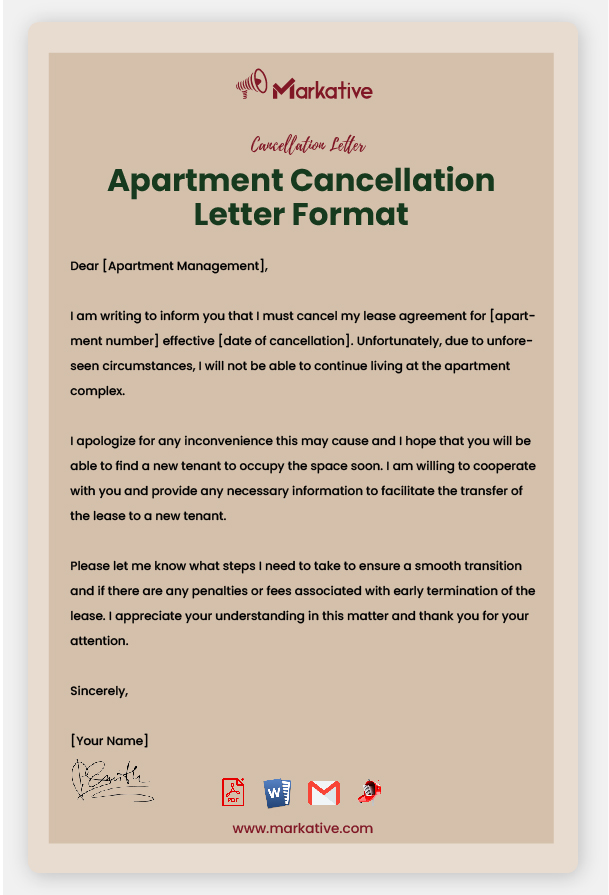 Apartment Cancellation Letter Format