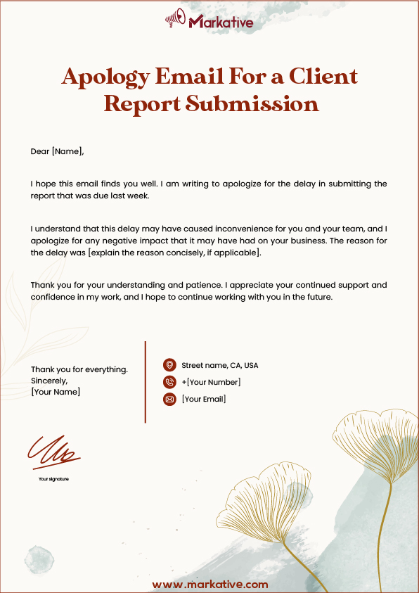 Apology Email for Late Submission of Report For a Business Report Submission