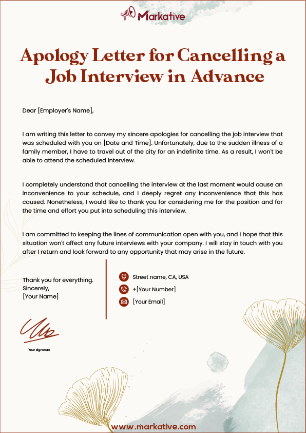 Apology Letter for Cancelling a Job Interview Due to Another Job Offer