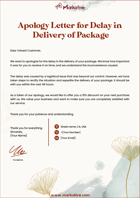 Apology Letter for Delay in Delivery of Customized Product