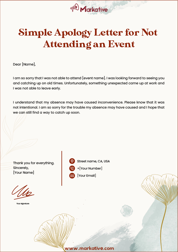 Apology Letter for Not Attending an Event with Explanation