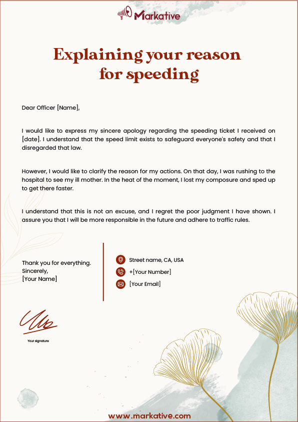Apology Letter for Speeding Ticket Acknowledging your mistake