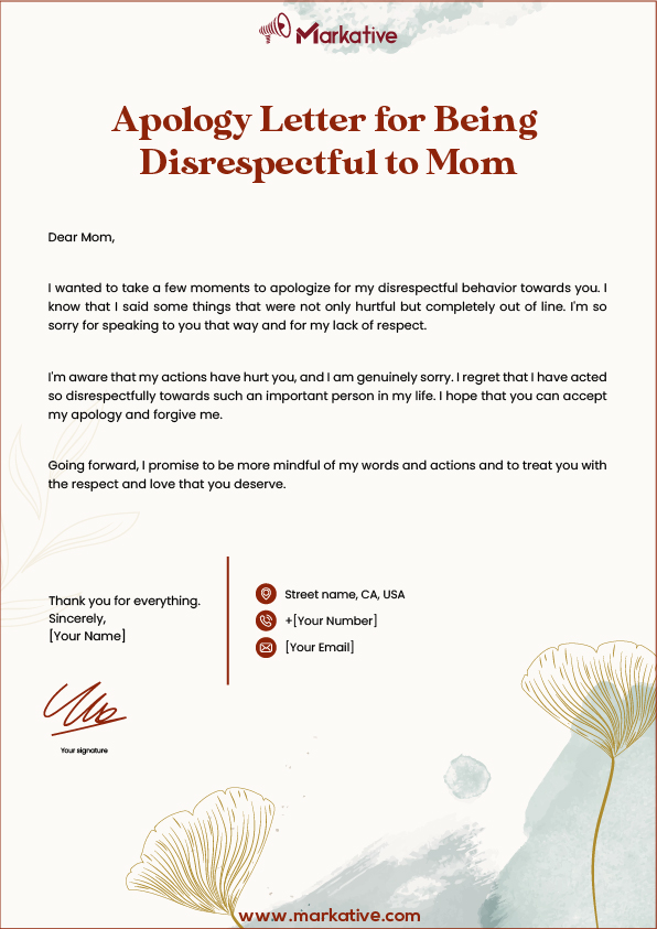 Apology Letter for Yelling at Mom