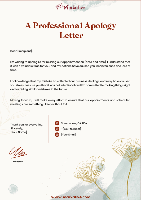 Apology Letter for a Business or Professional Setting