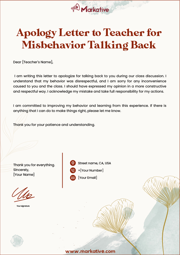 Apology Letter to Teacher Misbehavior for Disruptive Behavior