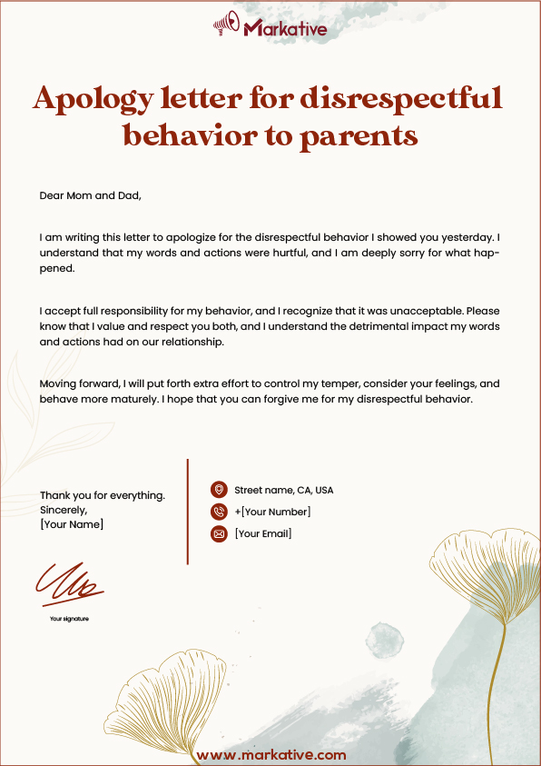 Apology letter for ignoring parents