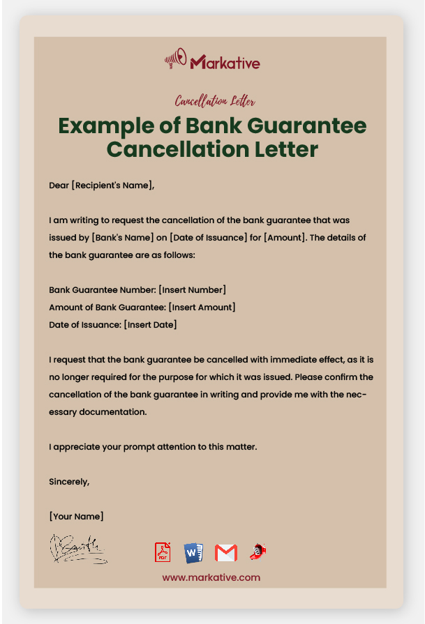 Bank Guarantee Cancellation Letter Format