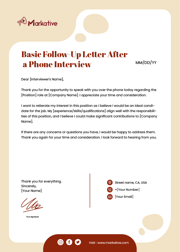 Basic Follow-Up Letter After a Phone Interview