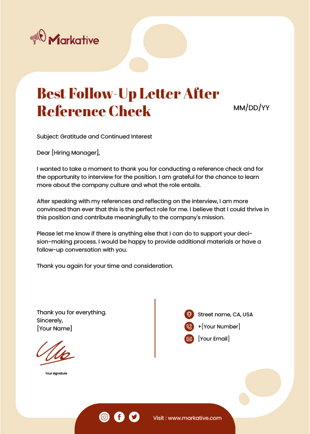 Best Follow-Up Letter After Reference Check