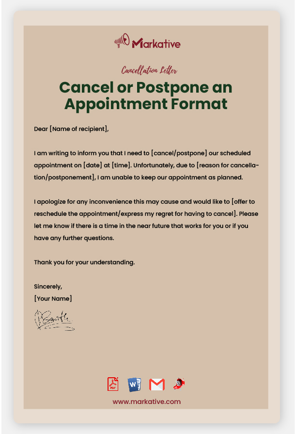 Cancel or Postpone an Appointment Format