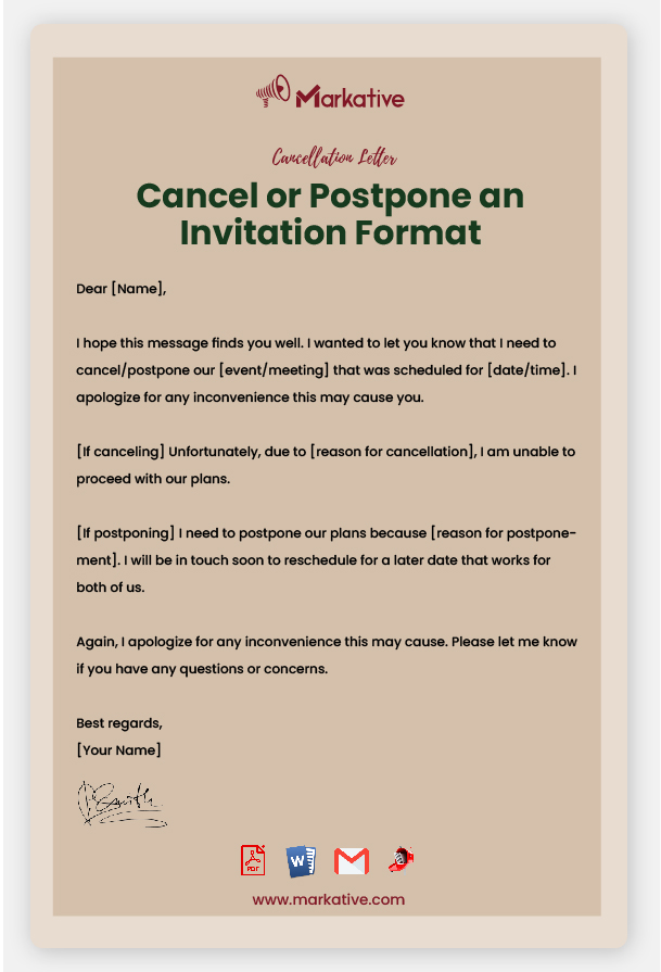 Cancel or Postpone an Invitation Format