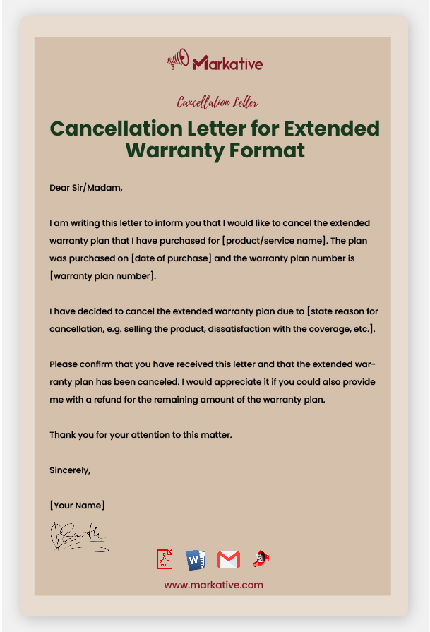 Cancellation Letter for Extended Warranty Format