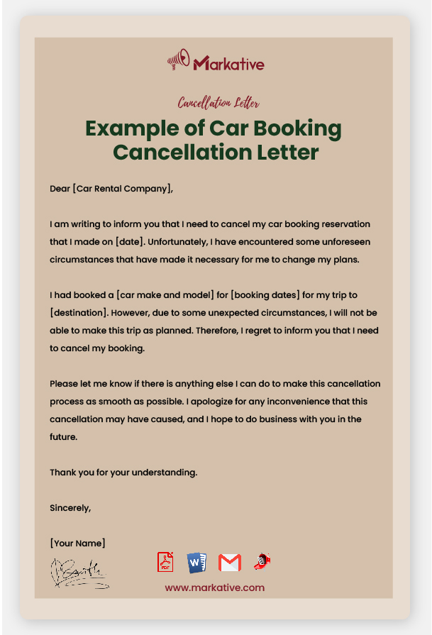 Car Booking Cancellation Letter Format