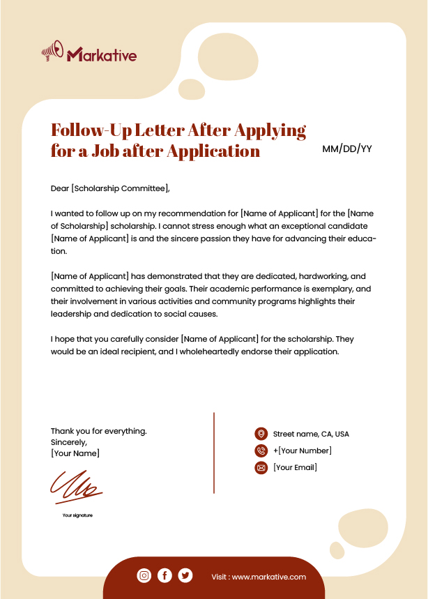 Casual Touch-base Follow-Up Letter After Applying for a Job