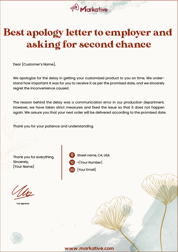 Creative Apology Letter to Employer and Asking for Second Chance